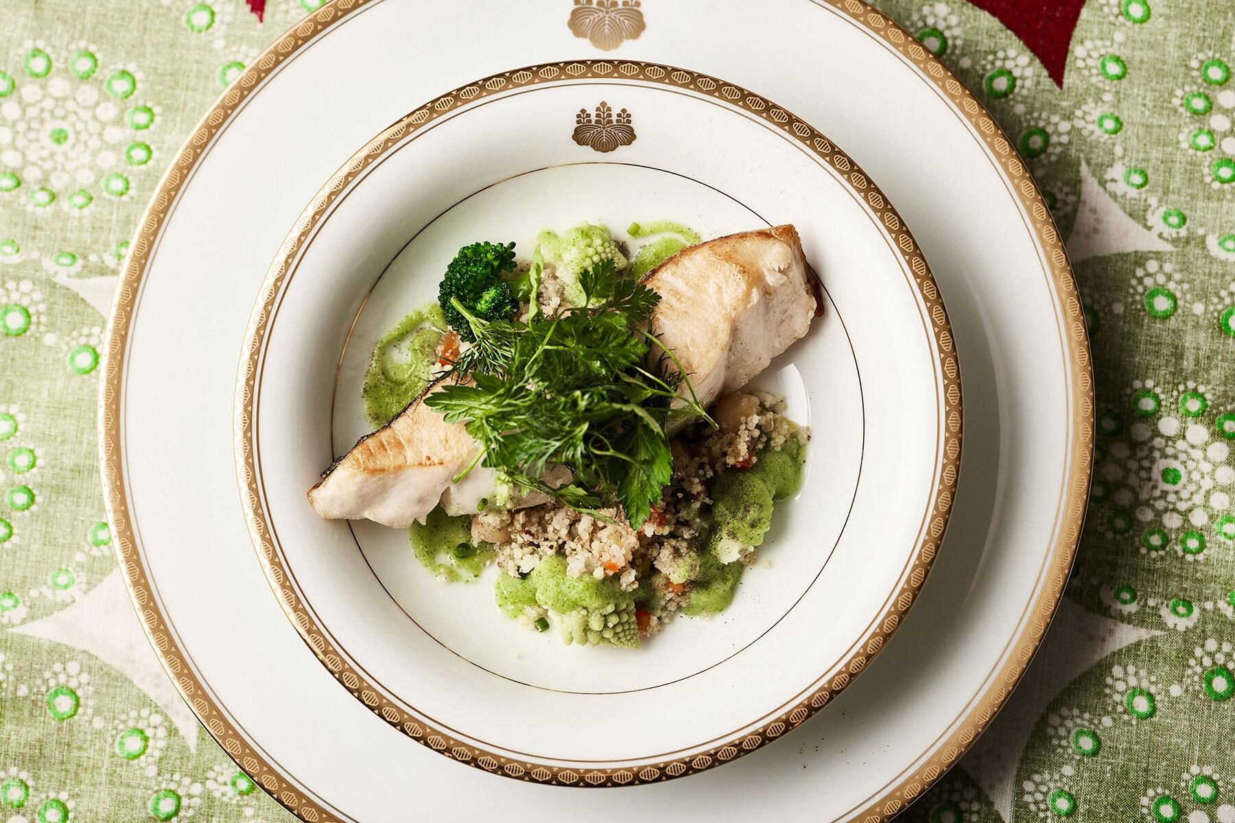 佐藤シェフの白身魚 グレインサラダ きゅうりのヴィネグレットソース（12日のみ）　1,500円