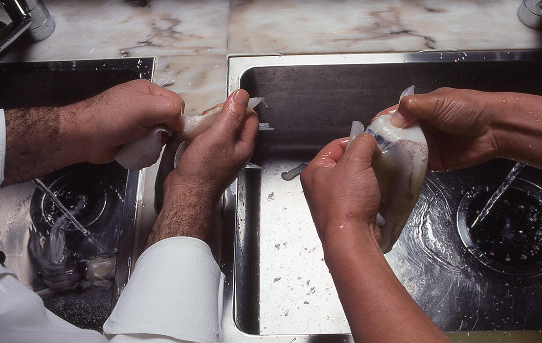 イカの胴の下ごしらえ