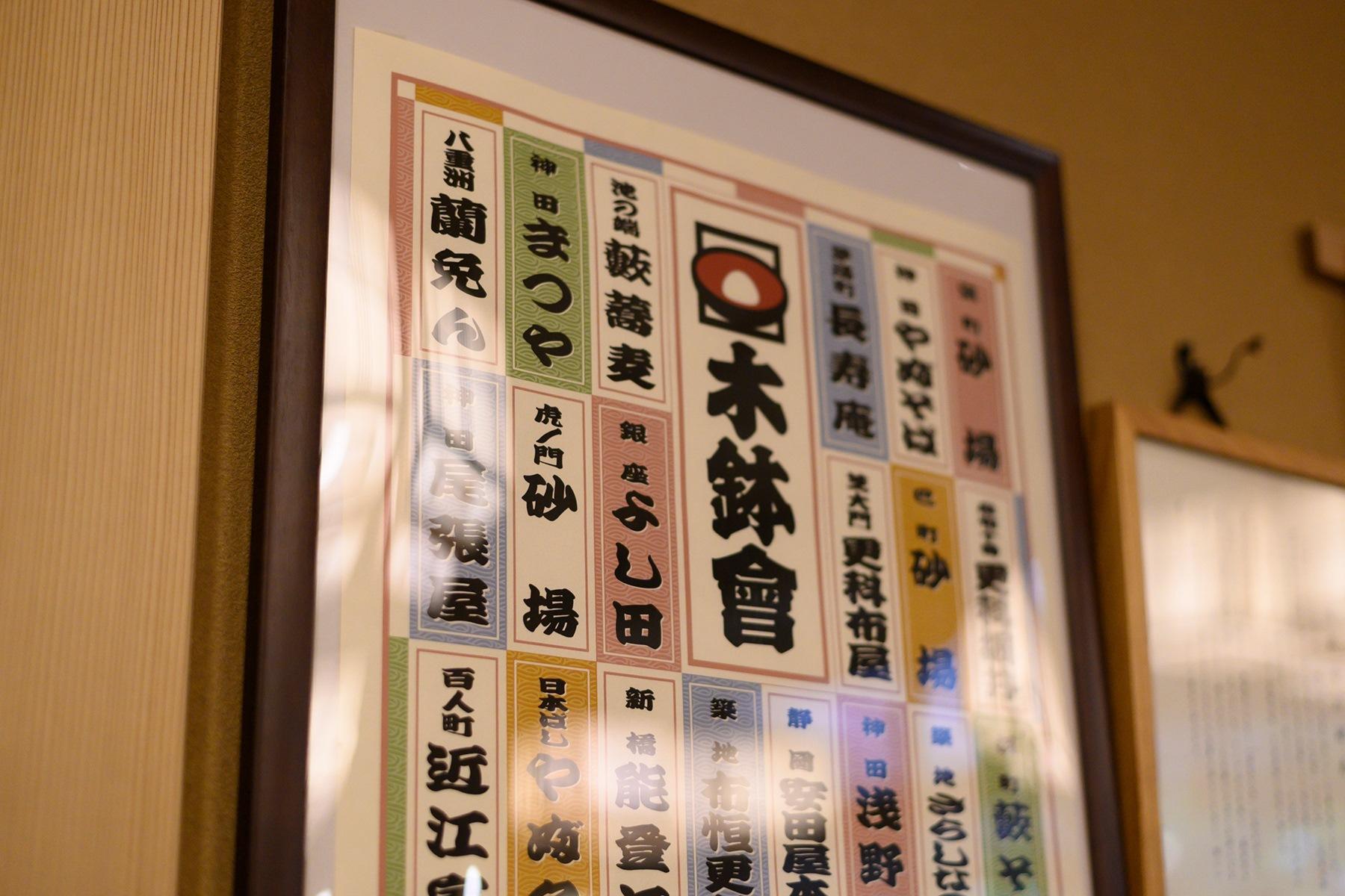 「室町砂場」も所属する「木鉢会」。昭和33(1958)年、蕎麦技術の伝承と向上のため三代目以上の現役店主を対象に発足した。