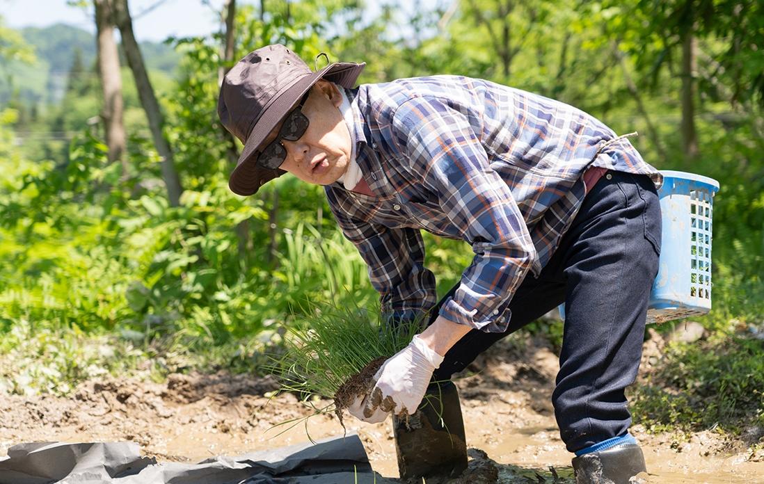 田植え姿の藤原智美さんをパチリ。決まってます！