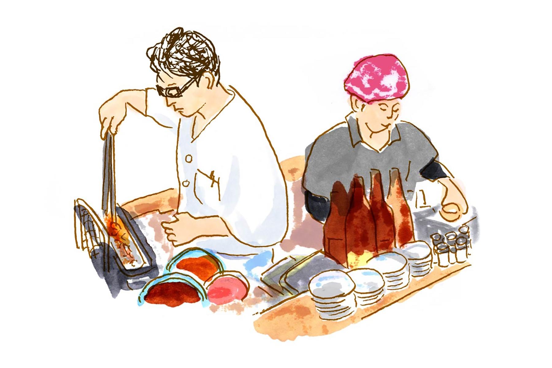 店主の石塚裕一さんと妻の●●さんで店を守っている。