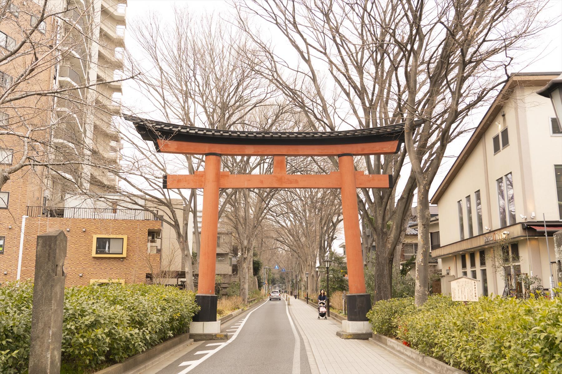 店の裏手には氷川神社へと続く長さ2kmの参道が走っている。「駕籠休み」の店名もここから。