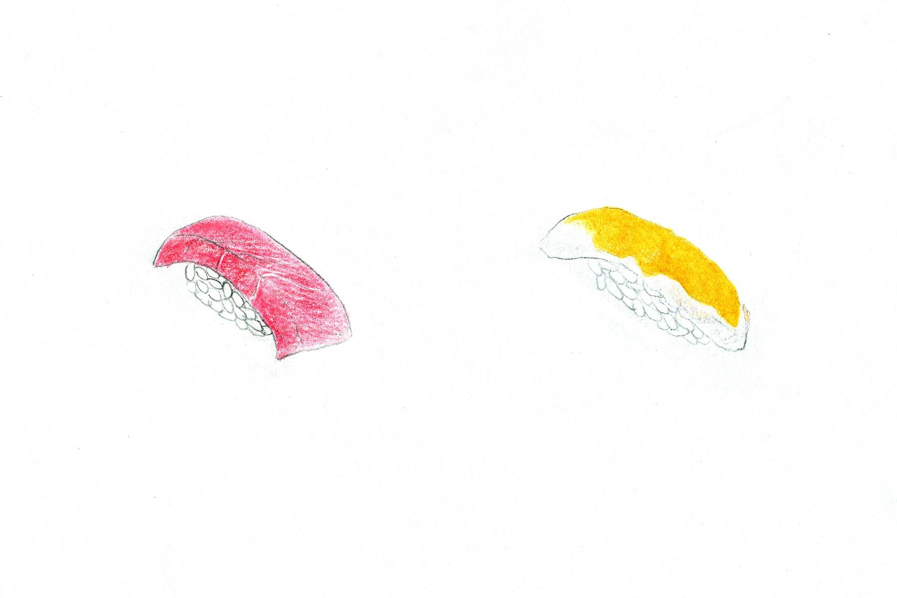 鮪のトロ、鯛の胡麻醤油