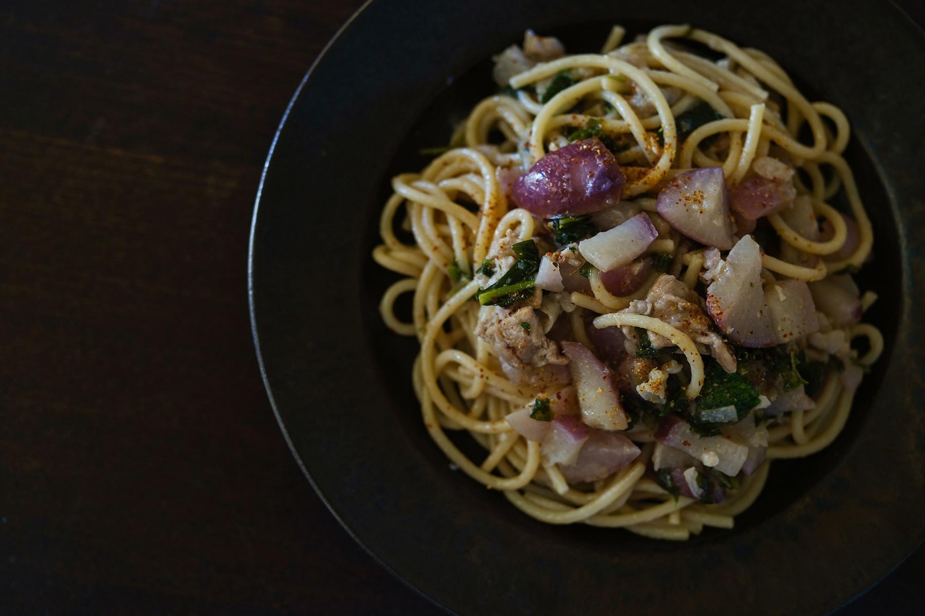 温海かぶと豚バラ肉のパスタ