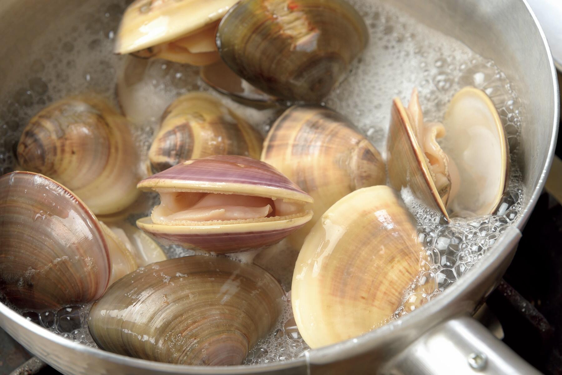 ハマグリを酒蒸しにする