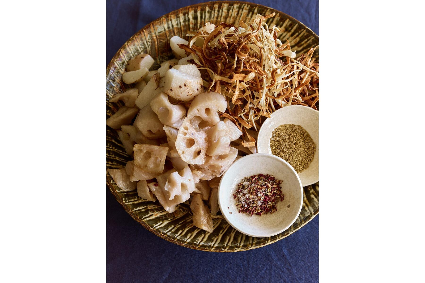 れんこん、長いも、ごぼうの山椒揚げ