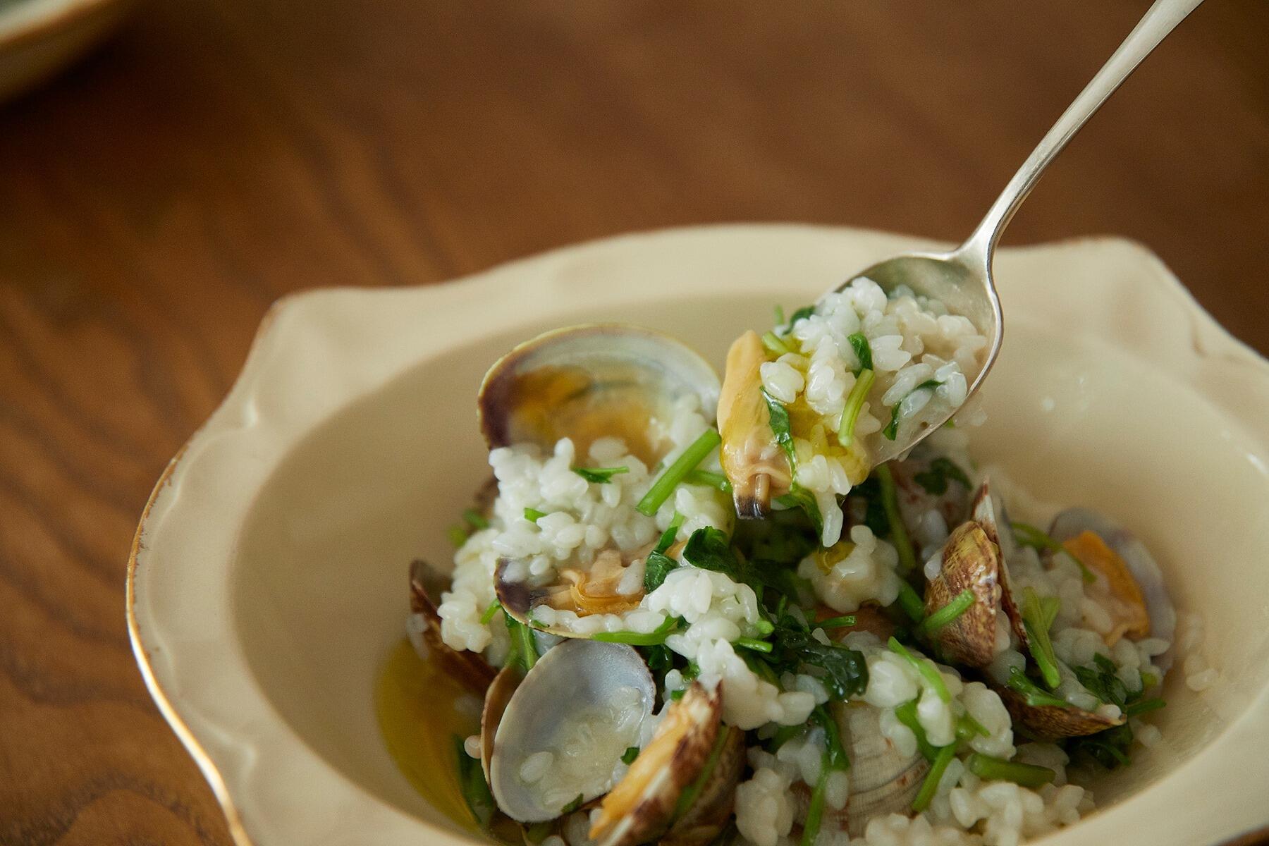 セリとあさりの旨味たっぷりリゾット