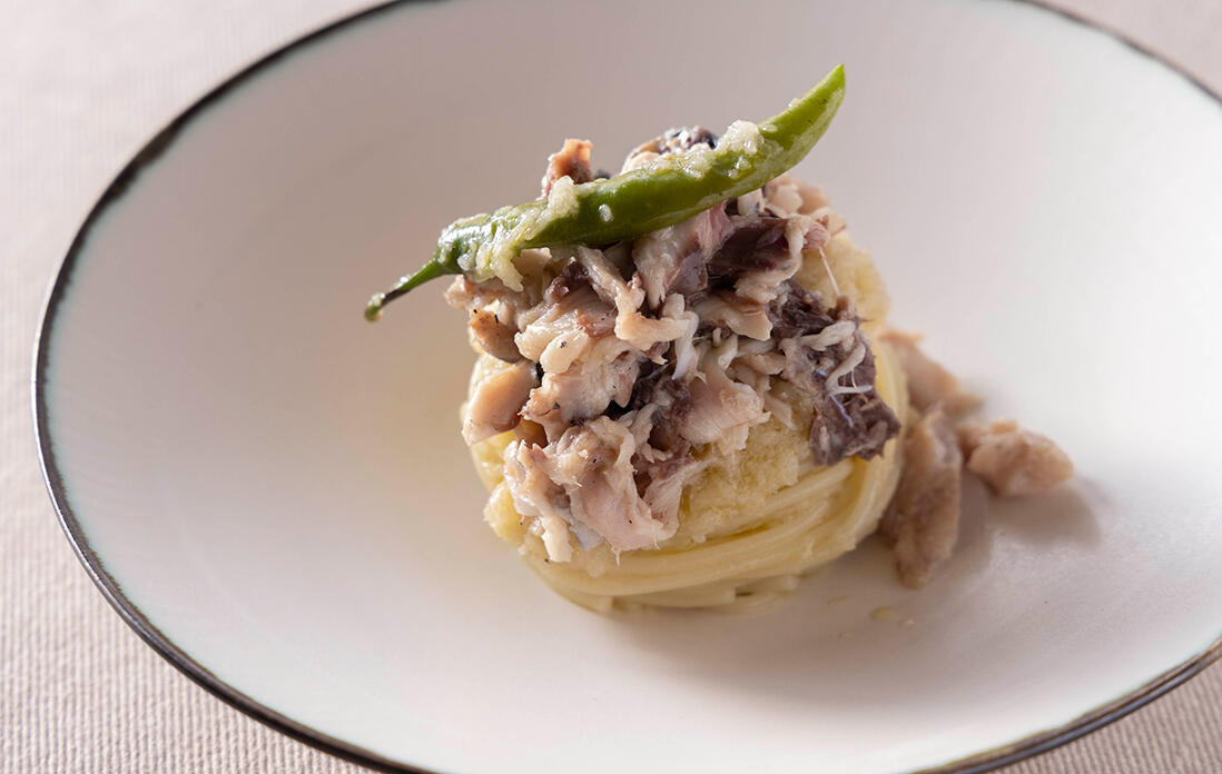 船上干しサバの冷製パスタ