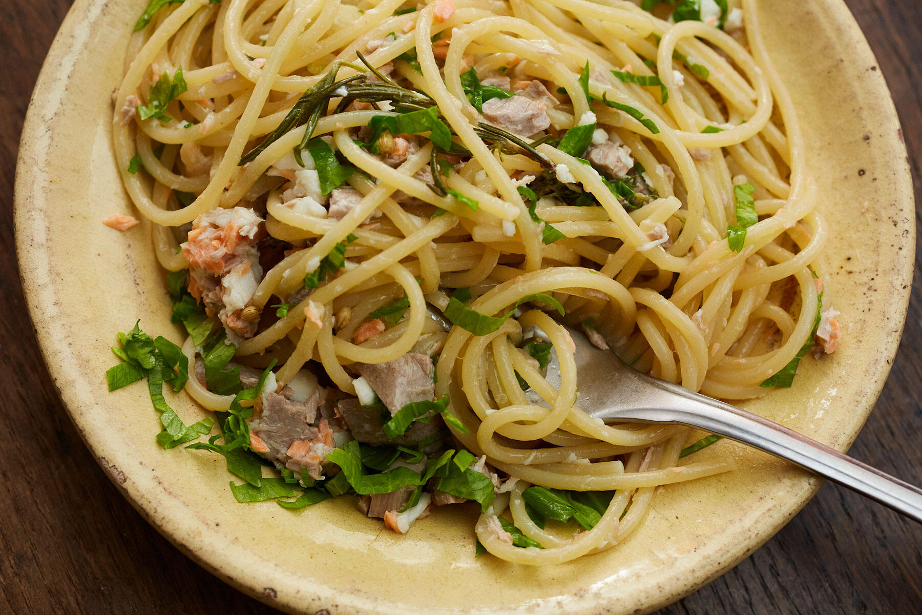 刺身のオイル煮で〆パスタ