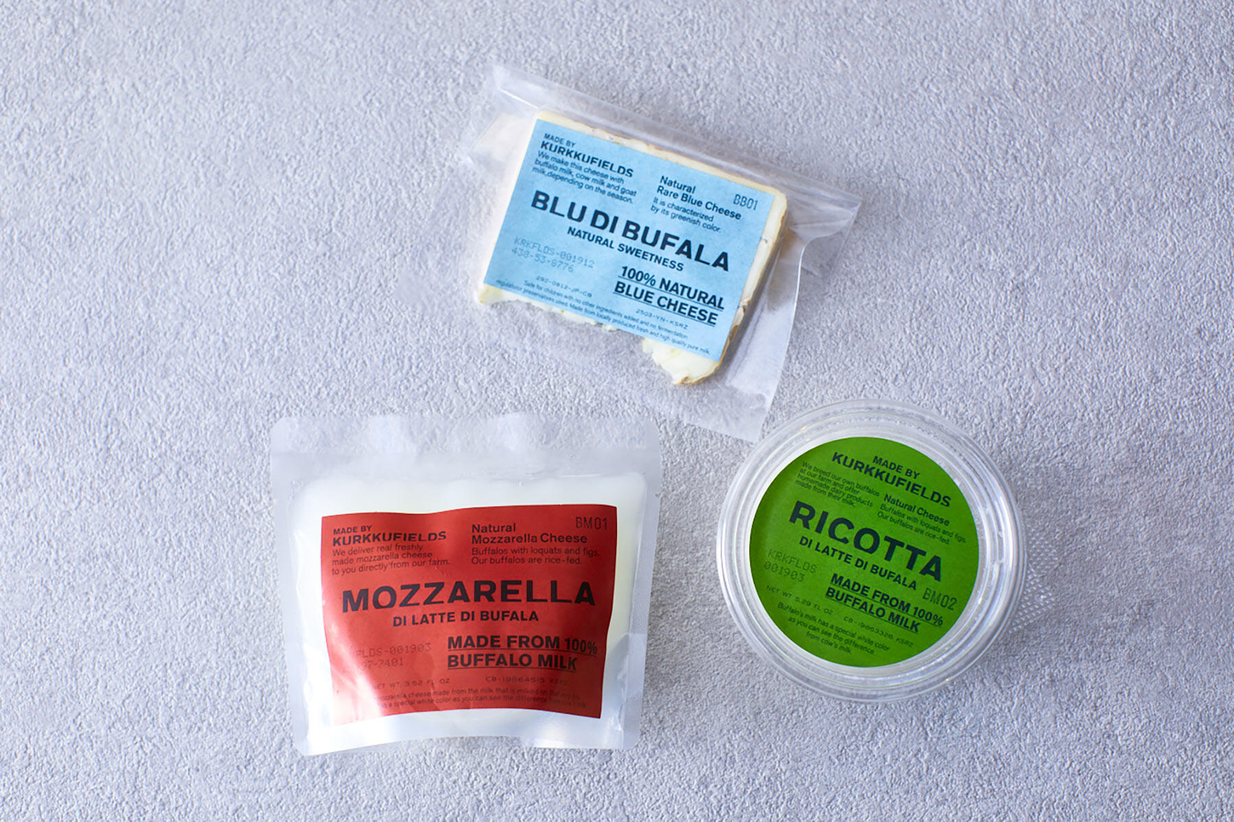 水牛のモッツァレラ、リコッタ、ブルーチーズ
