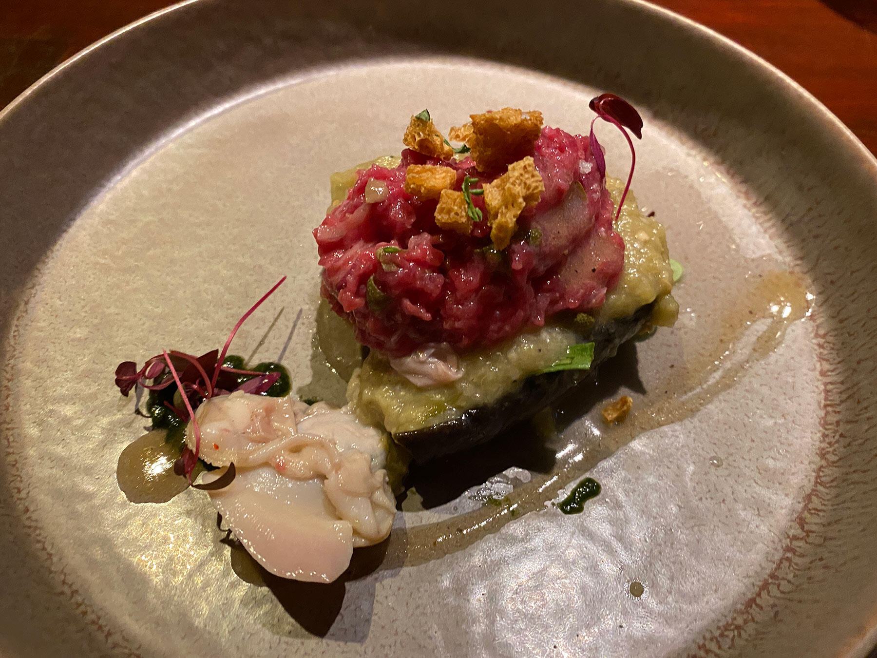 肉のタルタル　丸ナス、焼きなす　はまぐり