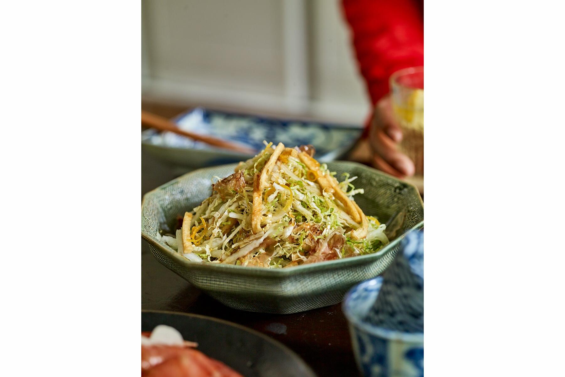 白菜と油揚げのおかかサラダみかんドレッシング