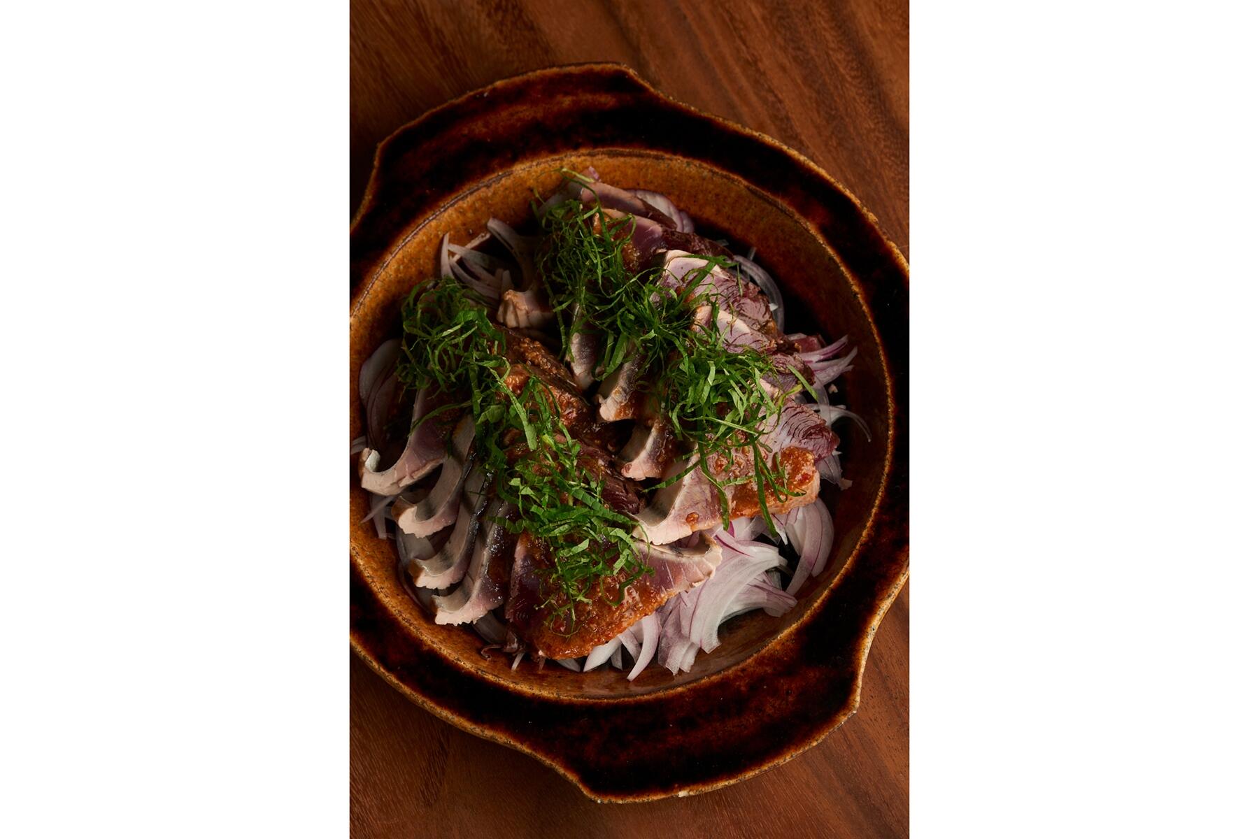 焼酎と合わせたい“鰹の韓国風たたき”