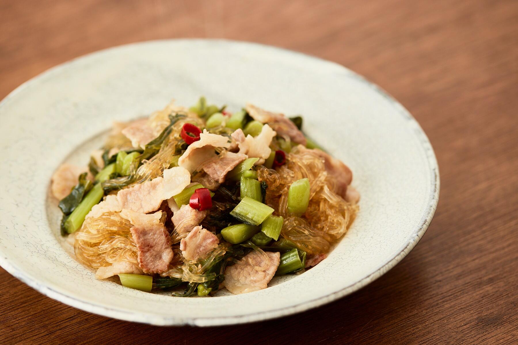 野沢菜と豚肉の春雨煮