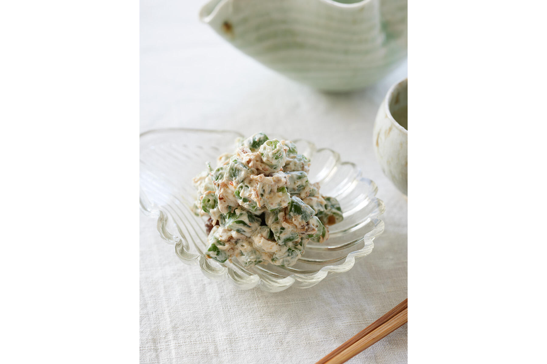 さやいんげんとXO醤のクリームチーズ和え