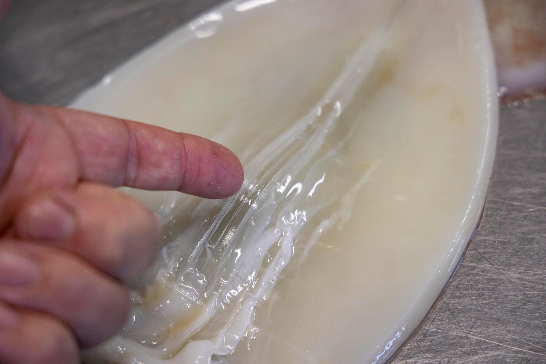 イカの骨はあえて取らずに残しておく