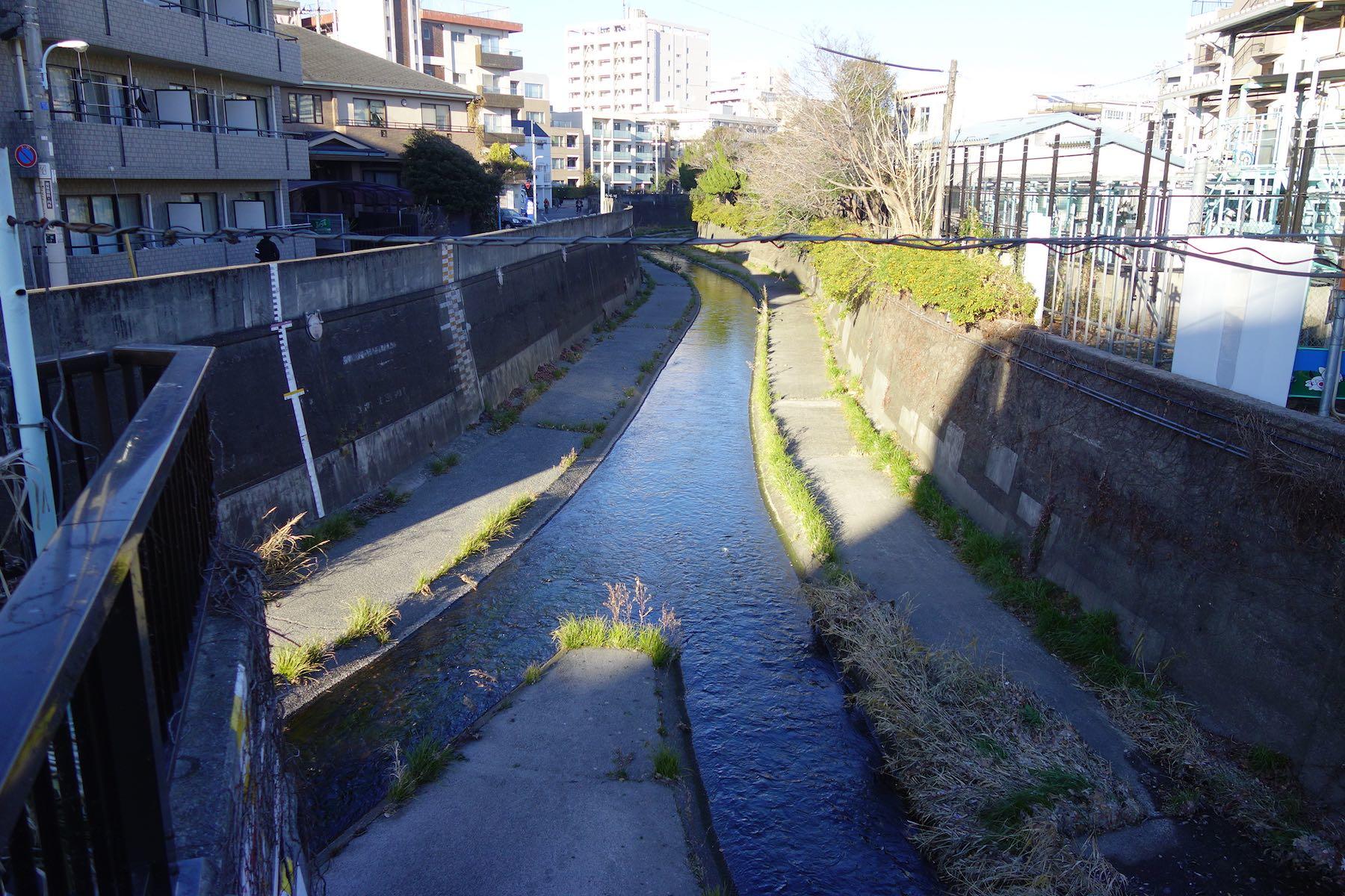 善福寺川と神田川の合流地点の三角地帯は、味も素っ気もないコインパークキングになっていた。