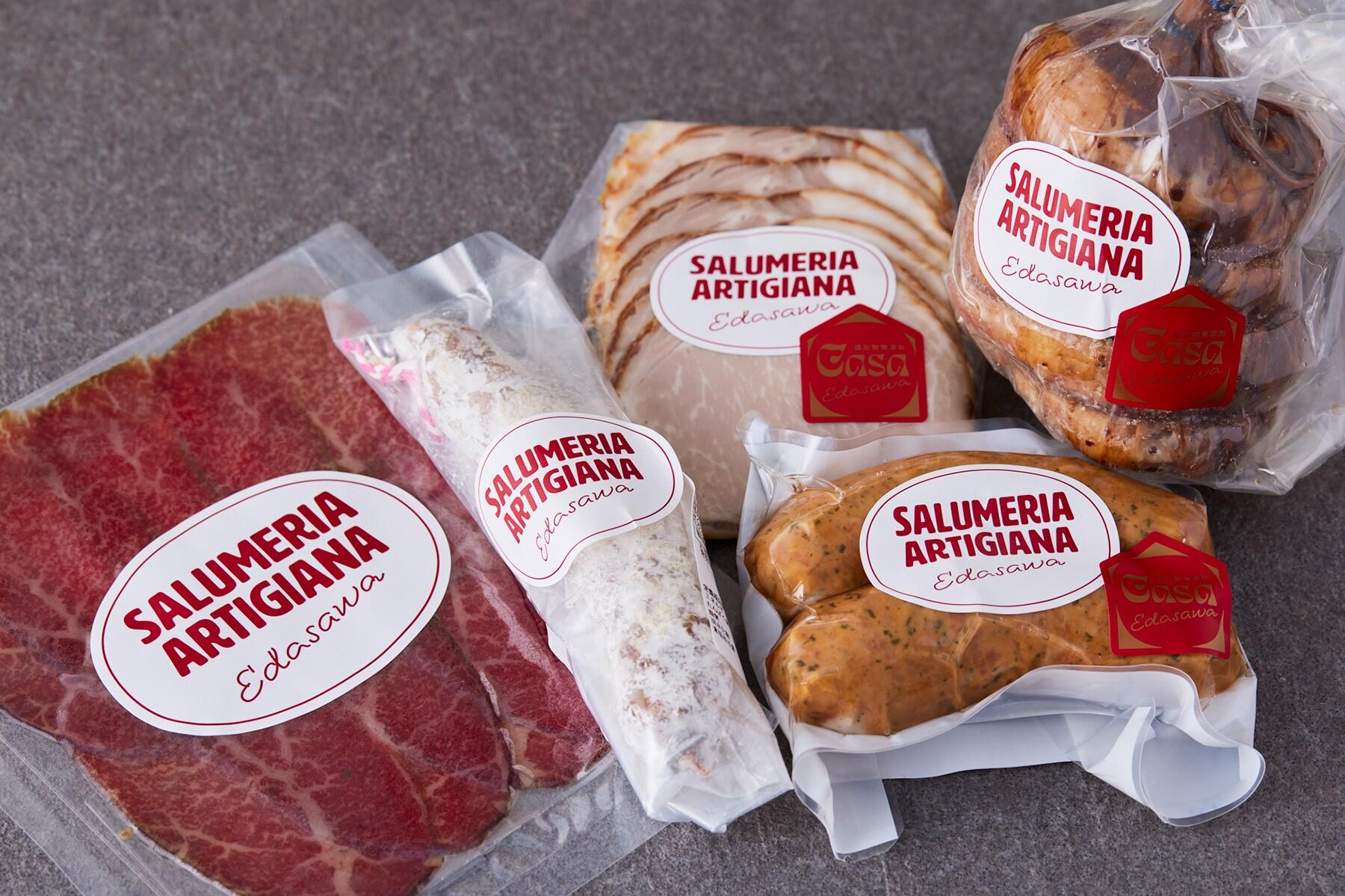 豚もも肉のハムと自家製サラミの盛り合わせ　1,200円