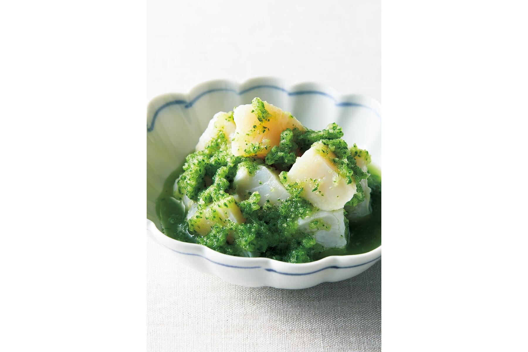 きゅうりの風味が爽やかに香る“帆立の緑酢和え”