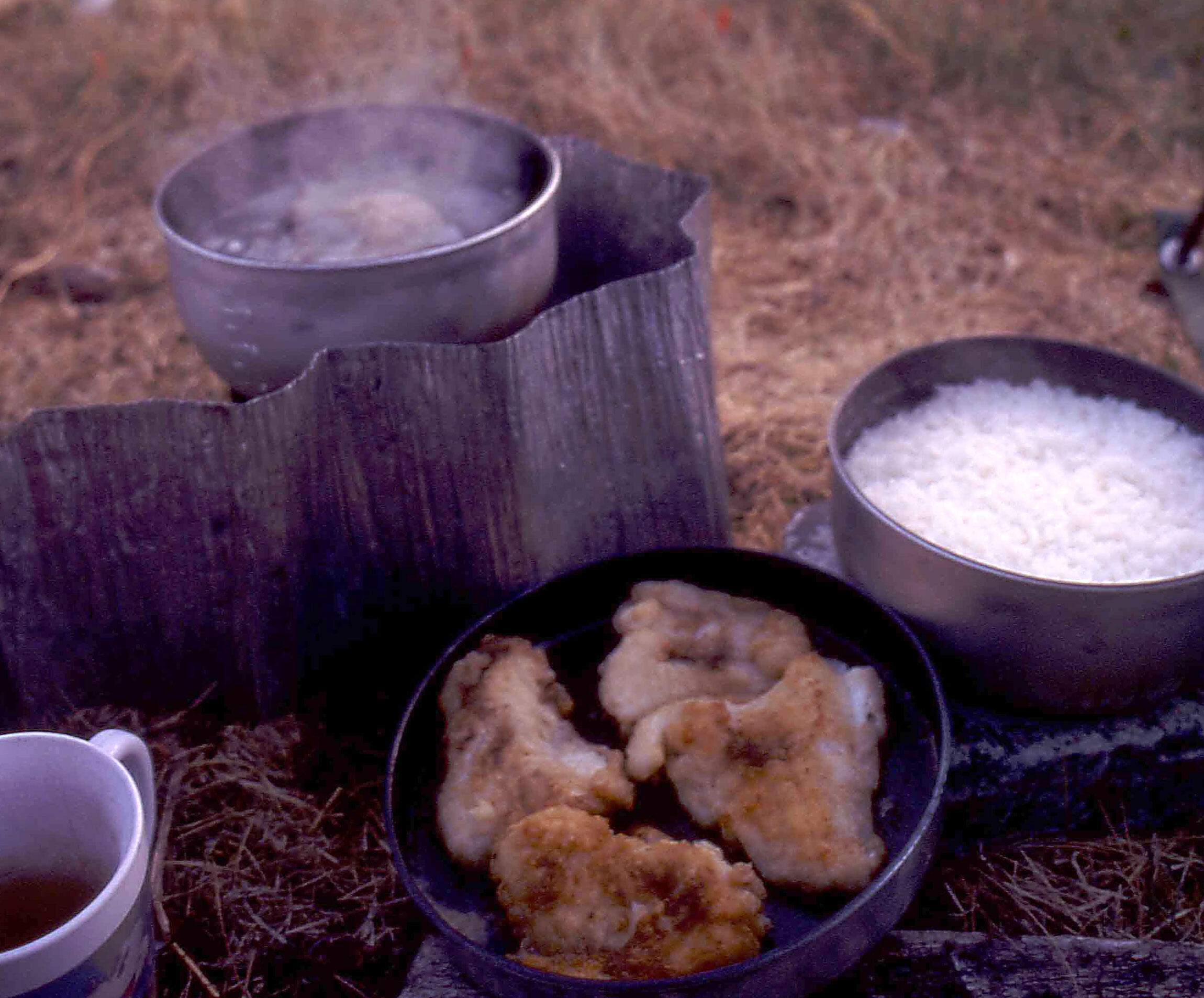 ノルウェーのフィヨルドの前でつくったタラのソテーとサバの潮汁