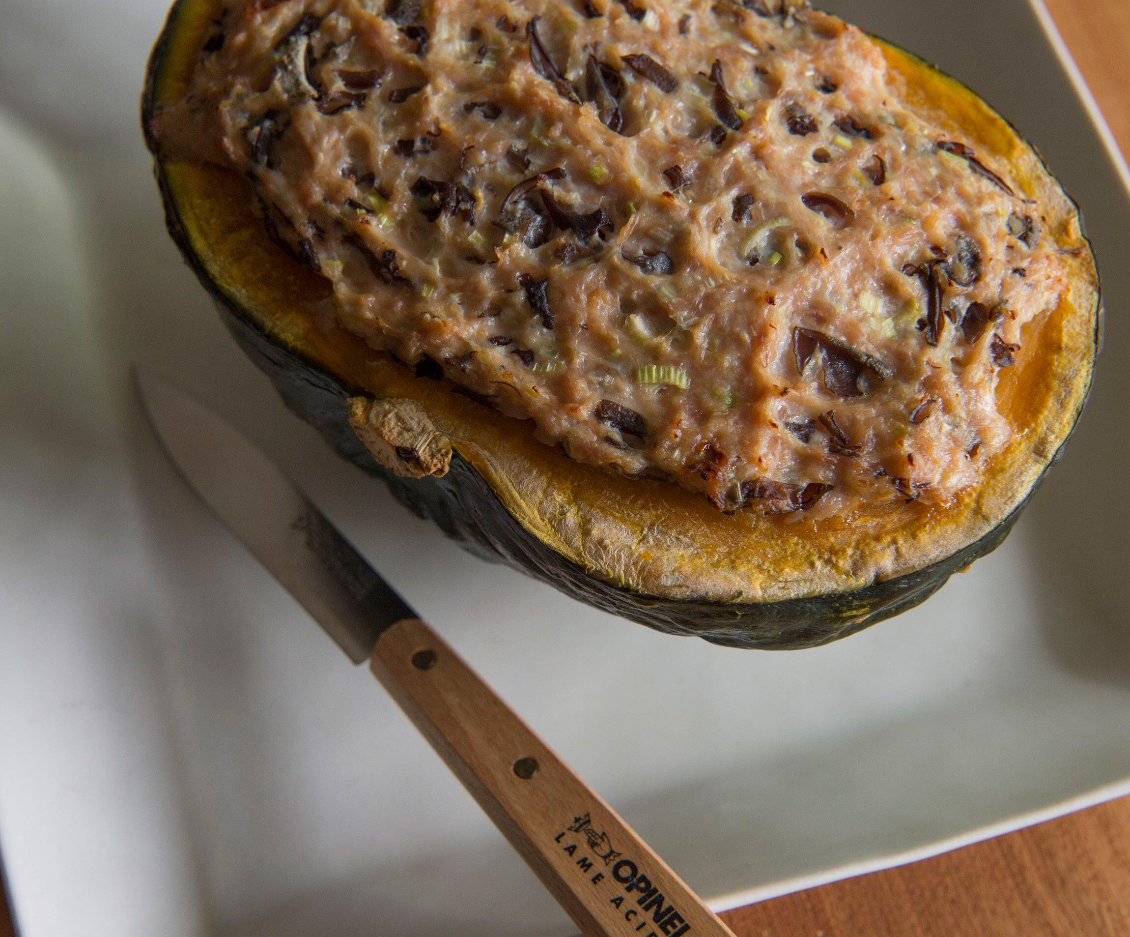 かぼちゃの味噌風味挽き肉詰め焼き